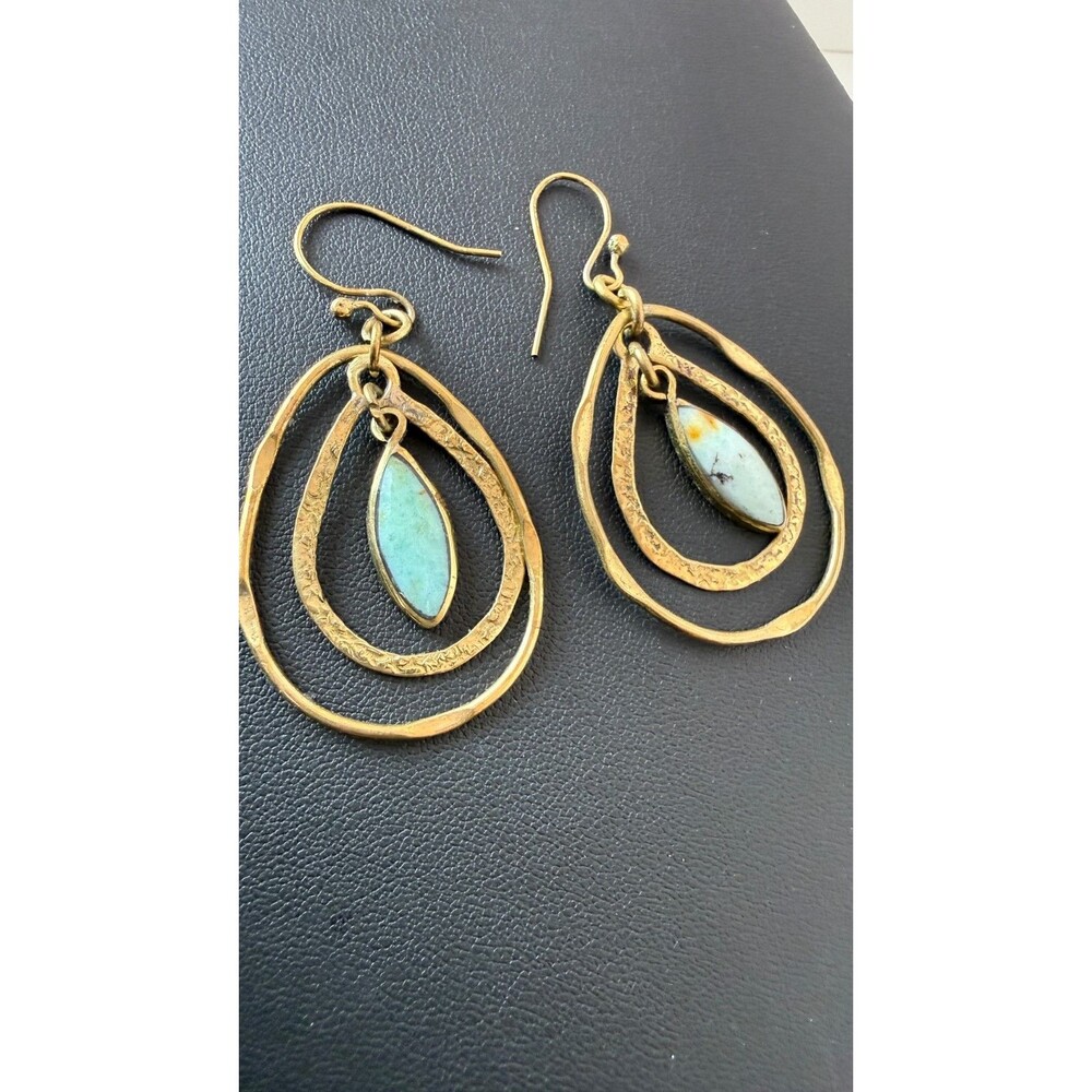Fair Anita Adela Dangle Earrings Green Chalcedony Brass Handmade Chile